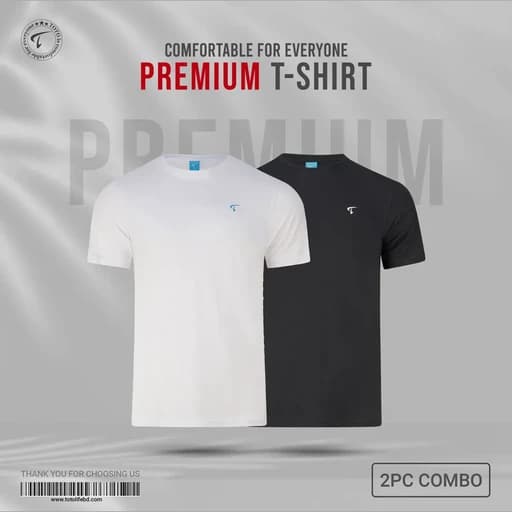 Premium Short Sleeve Tees 2Pcs Combo - Bright White & Black Beauty
