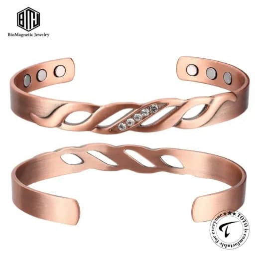 BioMagnetic CBG010 99.9% Pure Copper Magnetic Crystal Cuff Bangle Bracelet for Men – Adjustable Geometric Copper Design