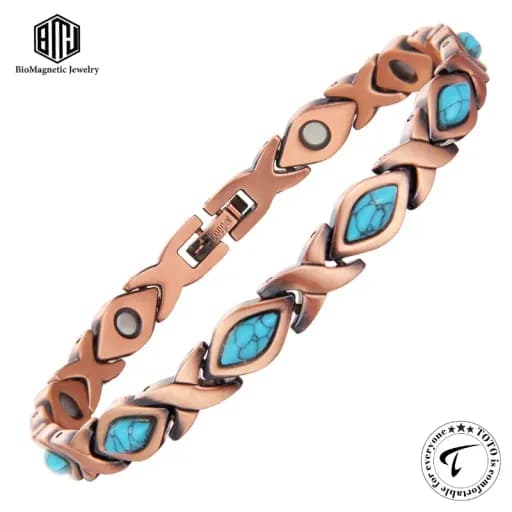 BioMagnetic CB601 99.9% Pure Copper Magnetic Chain & Link Bracelet for Women – Adjustable Luxury Geometric Design with Natural Stone