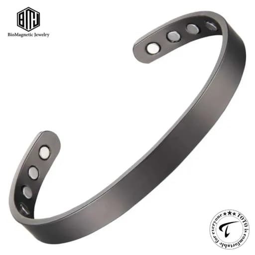 BioMagnetic CBG024W8U 99.9% Pure Copper Magnetic Cuff Bangle Bracelet – Adjustable Unisex Gray Black Design with 8 Neodymium Magnets