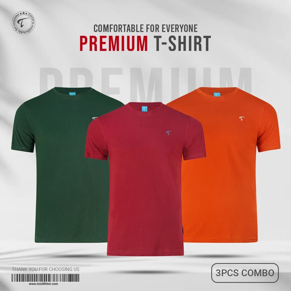 Premium Short Sleeve Tees 3Pcs Combo - Pine Grove, Sun-Dried Tomato & Rooibos Tea