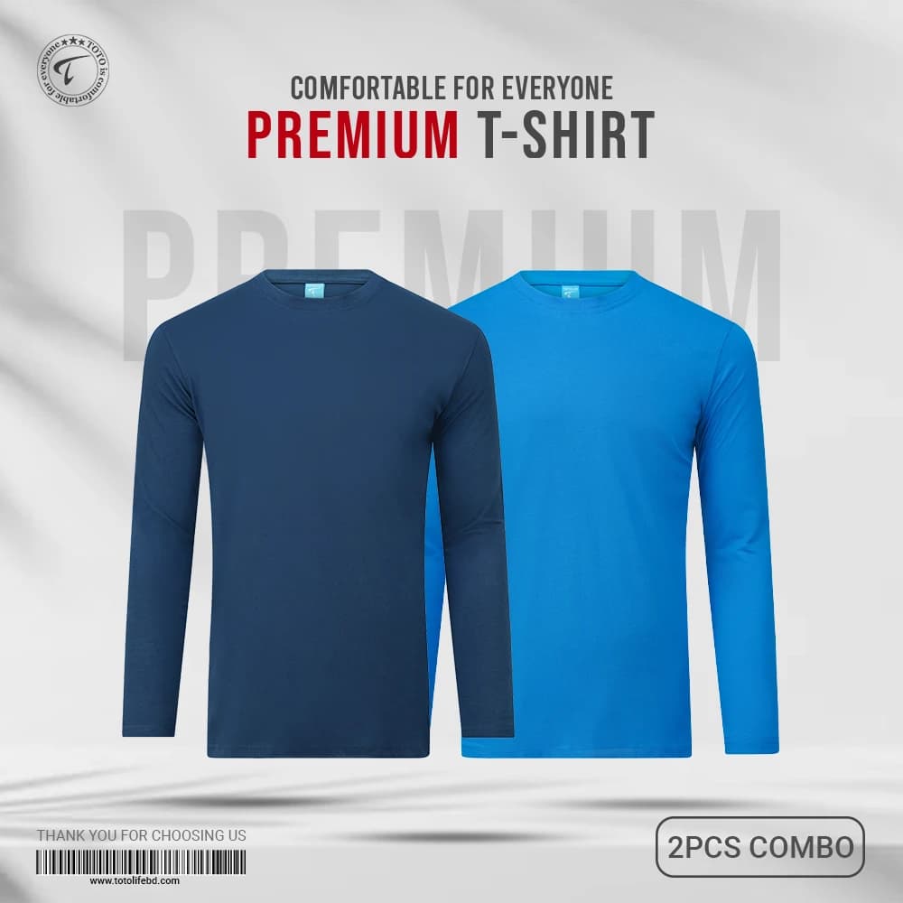 Premium Long Sleeve Tees 2Pcs Combo - Blue Opal & Methyl Blue